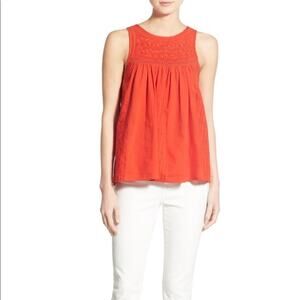 Madewell Red Embroidered Button Back Swing Tank Top Size 0